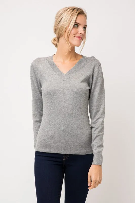 Heather Grey V Neck Fitted Sweater