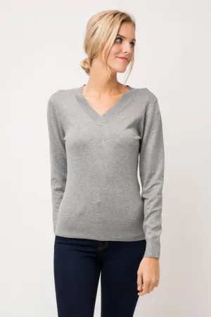 Heather Grey V Neck Fitted Sweater