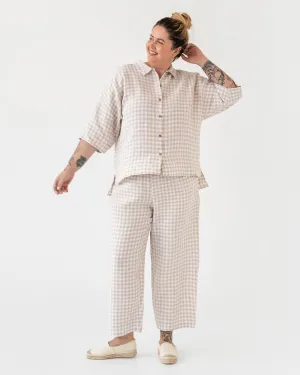 Linen pajama set COMPORTA in Natural gingham