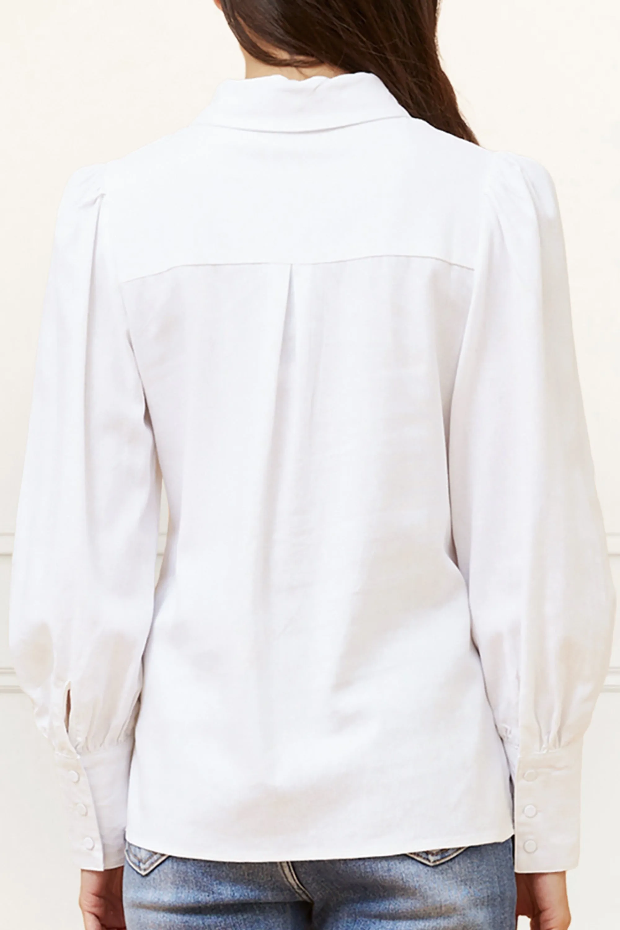 Maxine Button-Up Shirt Long Sleeve Puff Cuffs Classic Elegant