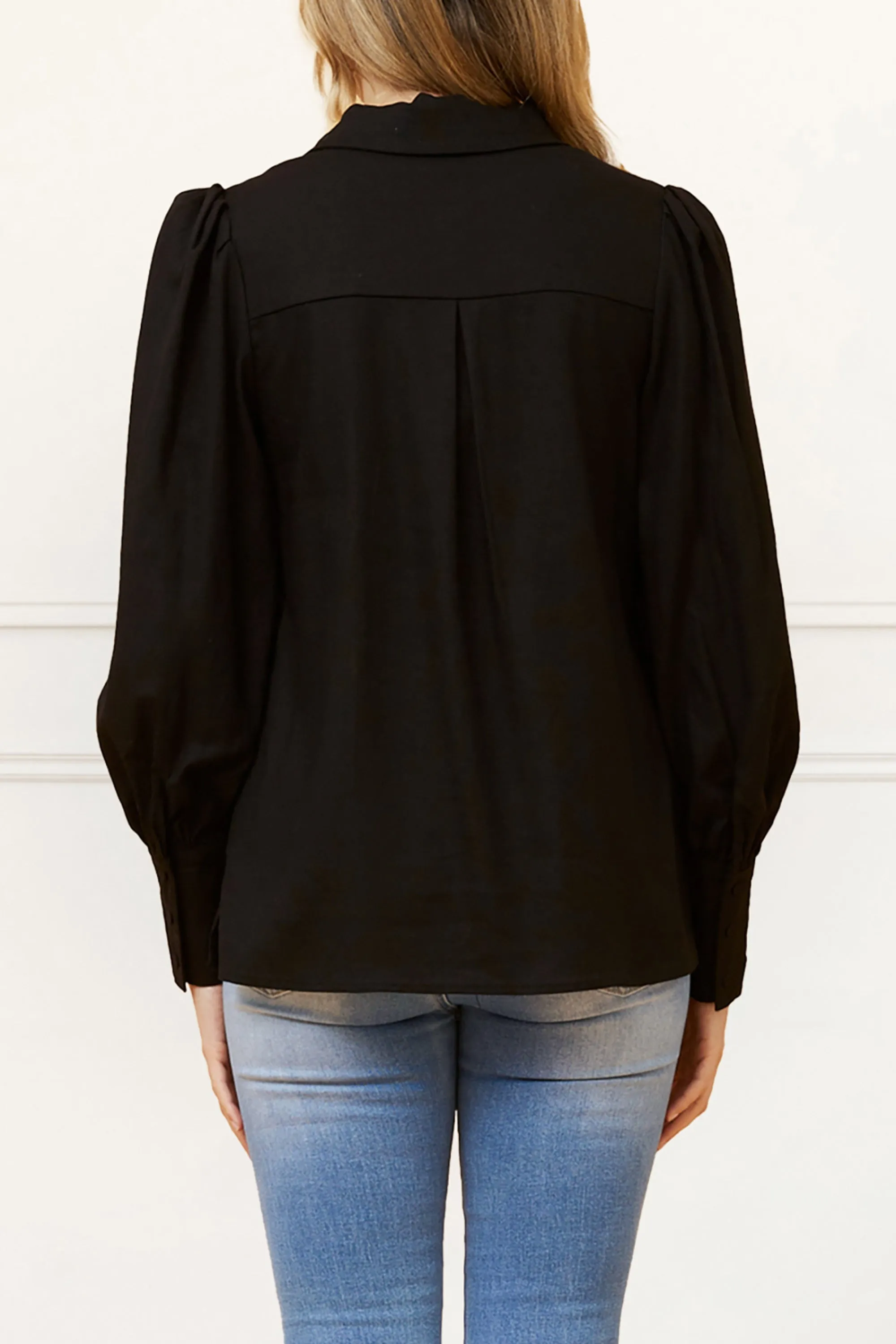 Maxine Button-Up Shirt Long Sleeve Puff Cuffs Classic Elegant