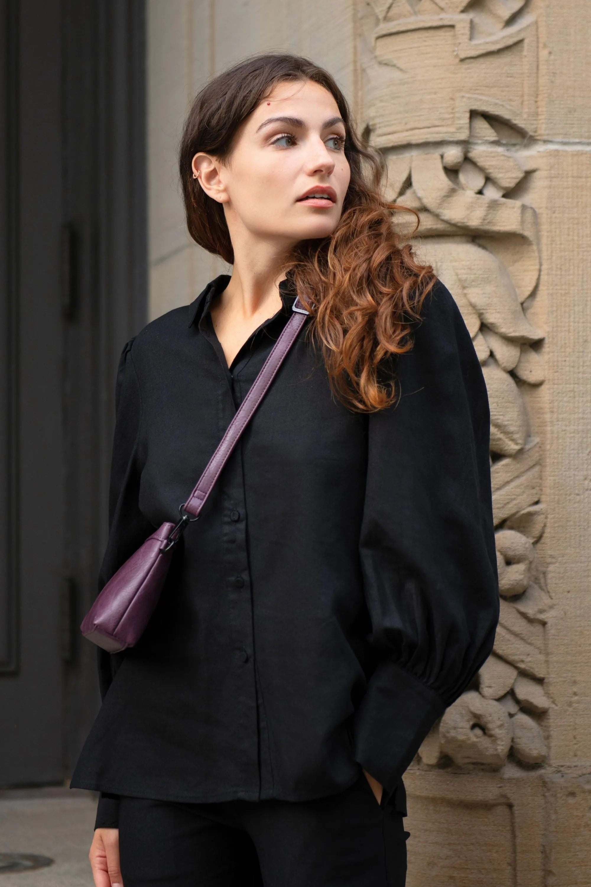 Maxine Button-Up Shirt Long Sleeve Puff Cuffs Classic Elegant