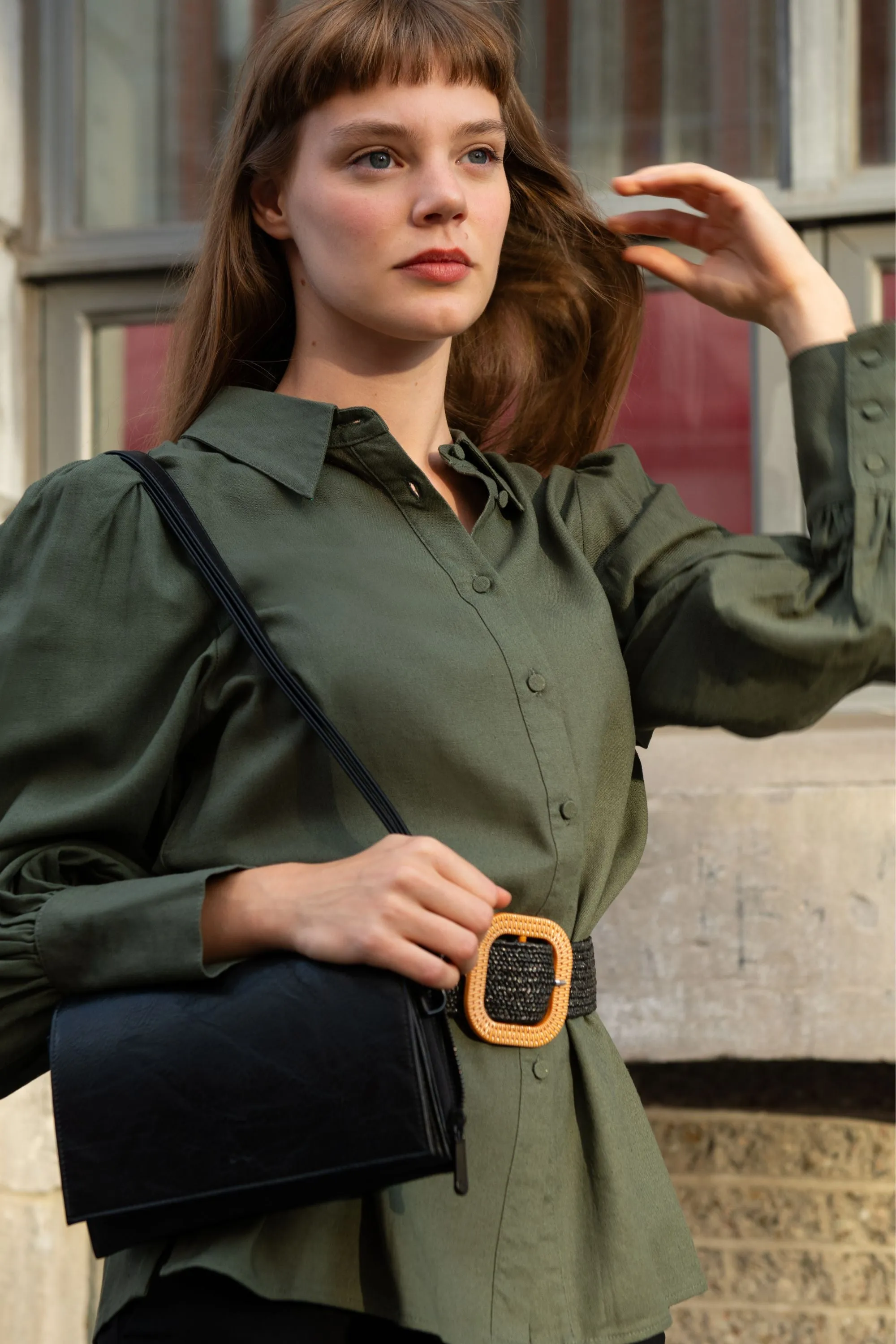Maxine Button-Up Shirt Long Sleeve Puff Cuffs Classic Elegant
