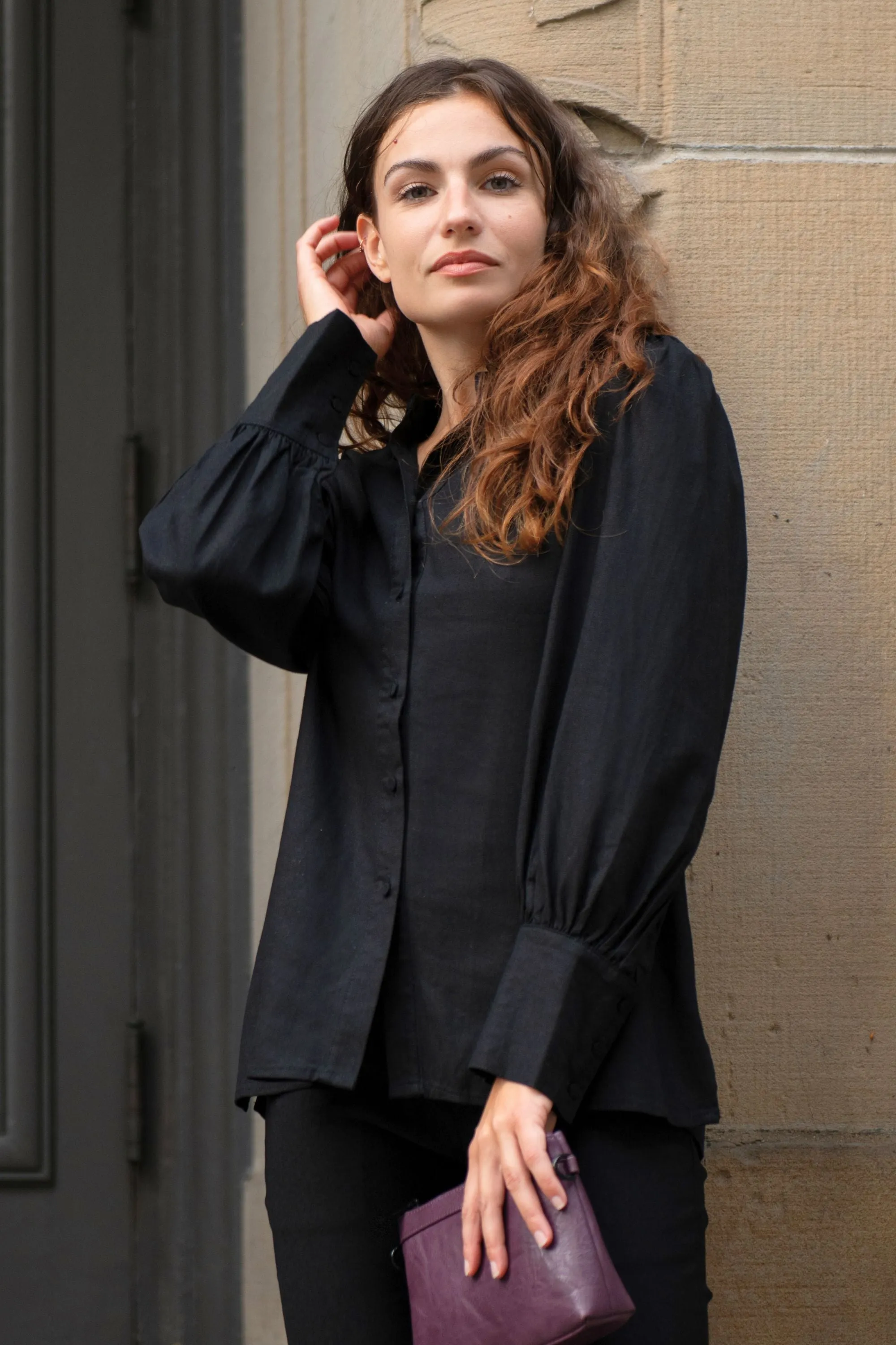 Maxine Button-Up Shirt Long Sleeve Puff Cuffs Classic Elegant