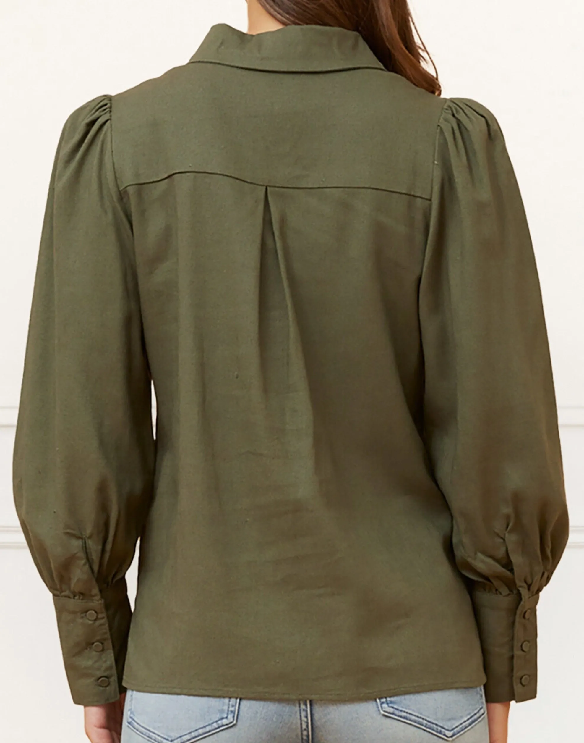 Maxine Button-Up Shirt Long Sleeve Puff Cuffs Classic Elegant