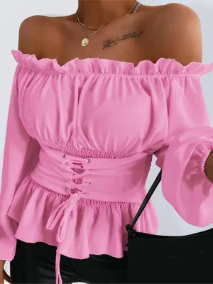 Melisande Elegant Off-Shoulder Ruffle Ladies Shirt