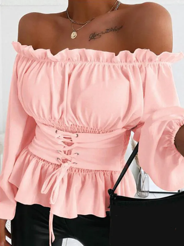 Melisande Elegant Off-Shoulder Ruffle Ladies Shirt