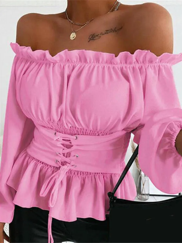 Melisande Elegant Off-Shoulder Ruffle Ladies Shirt