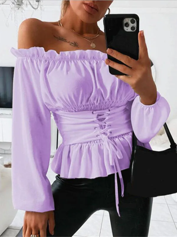 Melisande Elegant Off-Shoulder Ruffle Ladies Shirt