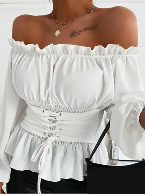 Melisande Elegant Off-Shoulder Ruffle Ladies Shirt