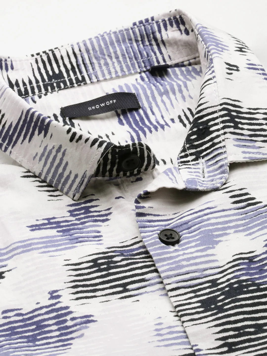 Men Off White Printed Casual Cotton Shirt