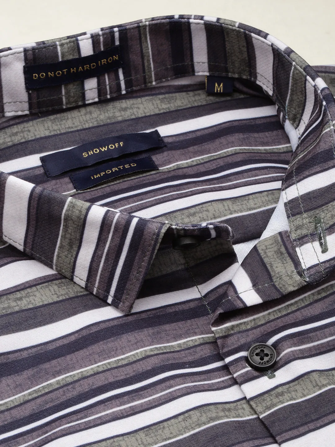 Men Olive Classic Horizontal Striped Twill Casual Shirt