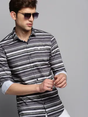 Men Olive Classic Horizontal Striped Twill Casual Shirt