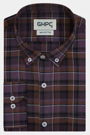 Men's 100% Cotton Plaid Checkered Full Sleeves Shirt (Mauve)