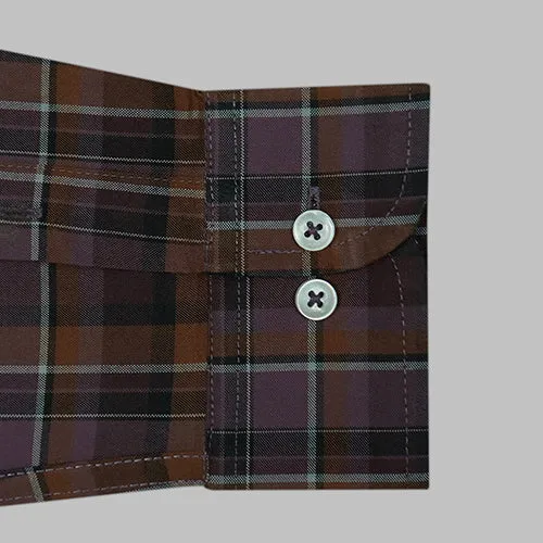 Men's 100% Cotton Plaid Checkered Full Sleeves Shirt (Mauve)
