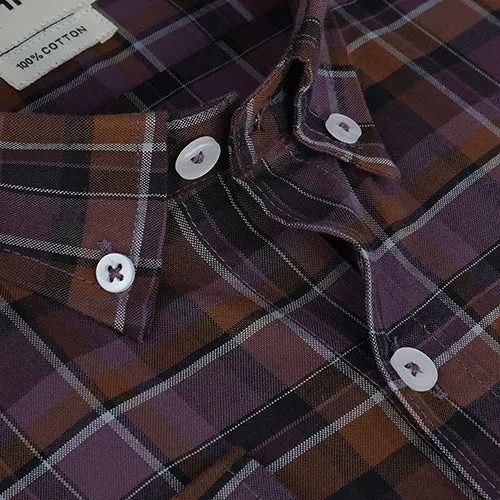 Men's 100% Cotton Plaid Checkered Full Sleeves Shirt (Mauve)