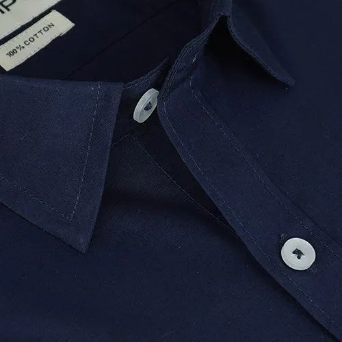 Men's 100% Cotton Plain Solid Half Sleeves Shirt (Metallic Blue)