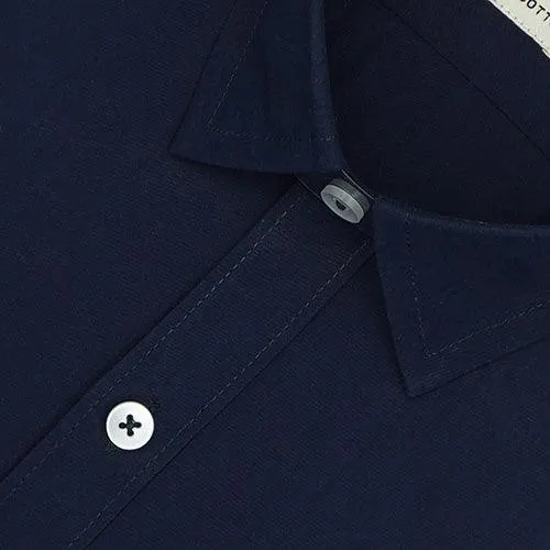 Men's 100% Cotton Plain Solid Half Sleeves Shirt (Metallic Blue)