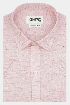Men's Cotton Linen Plain Solid Half Sleeves Shirt (Pink)