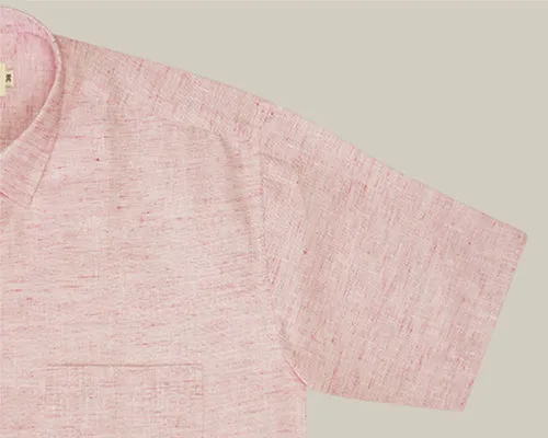 Men's Cotton Linen Plain Solid Half Sleeves Shirt (Pink)