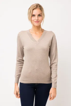 Mocha V Neck Fitted Sweater