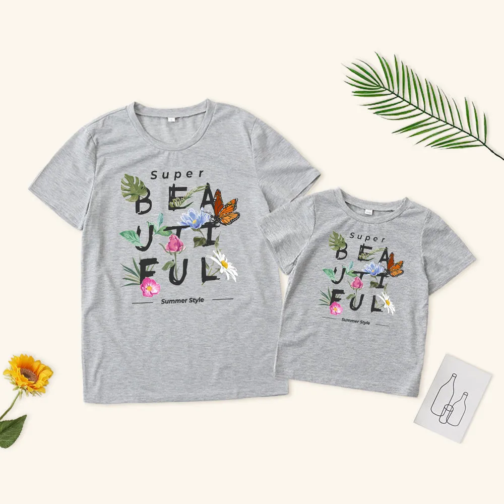 Mommy and Me Shirts Short Sleeve Pullover Floral Tee