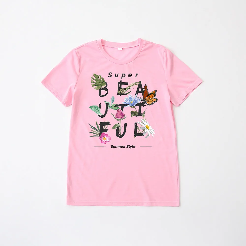 Mommy and Me Shirts Short Sleeve Pullover Floral Tee