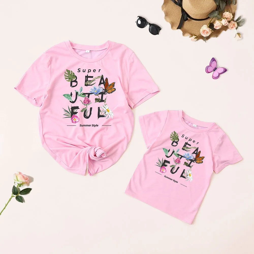Mommy and Me Shirts Short Sleeve Pullover Floral Tee