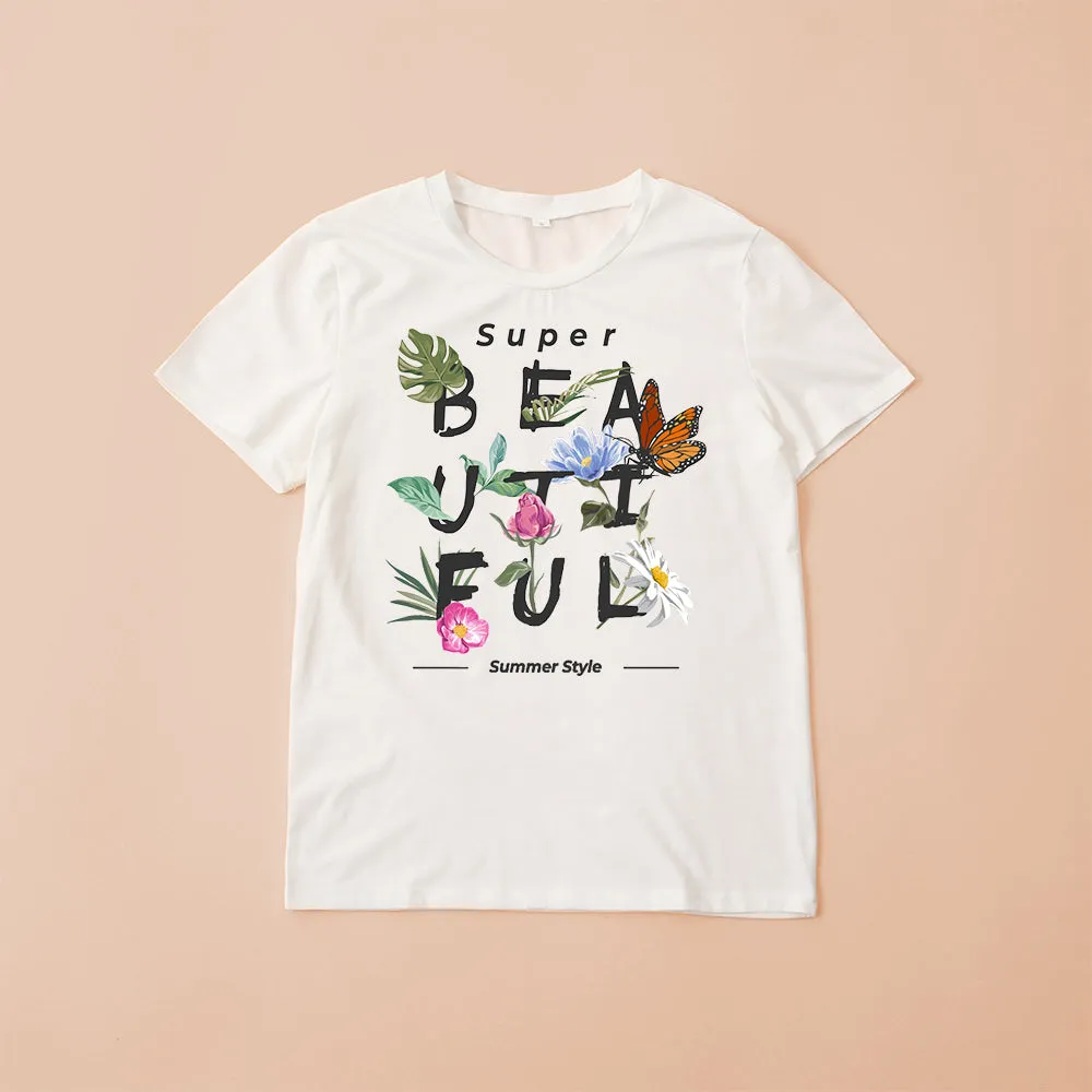 Mommy and Me Shirts Short Sleeve Pullover Floral Tee