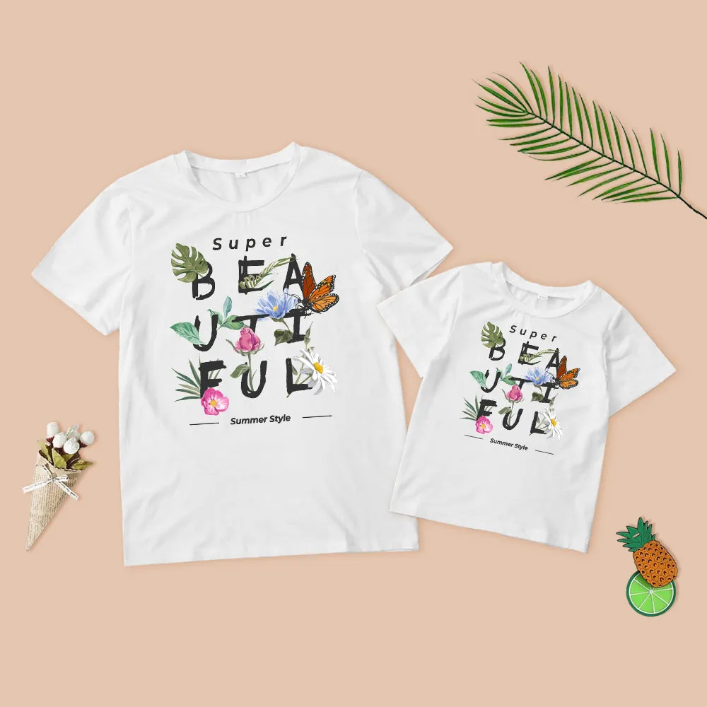 Mommy and Me Shirts Short Sleeve Pullover Floral Tee