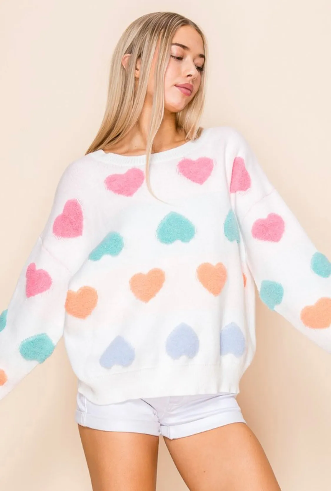 Multi Colored Heart Sweater