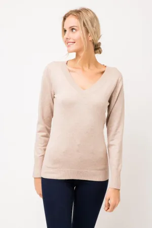 Oatmeal V Neck Fitted Sweater