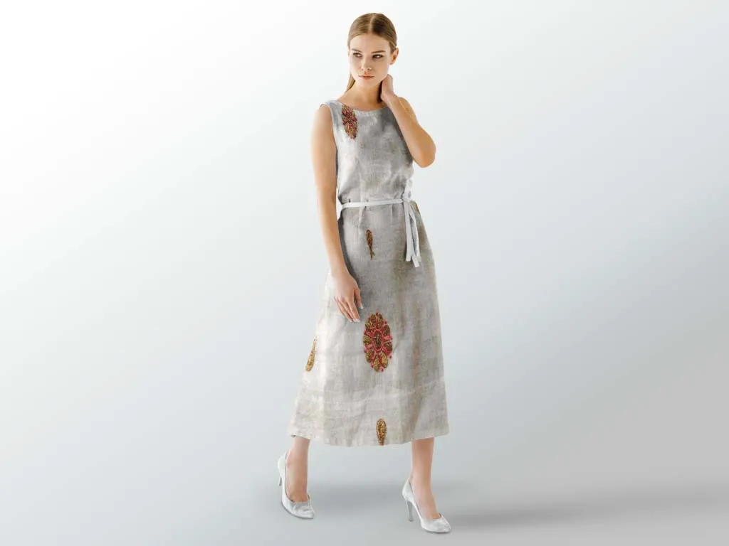 Off White Floral Modal Embroidered Chanderi Fabric