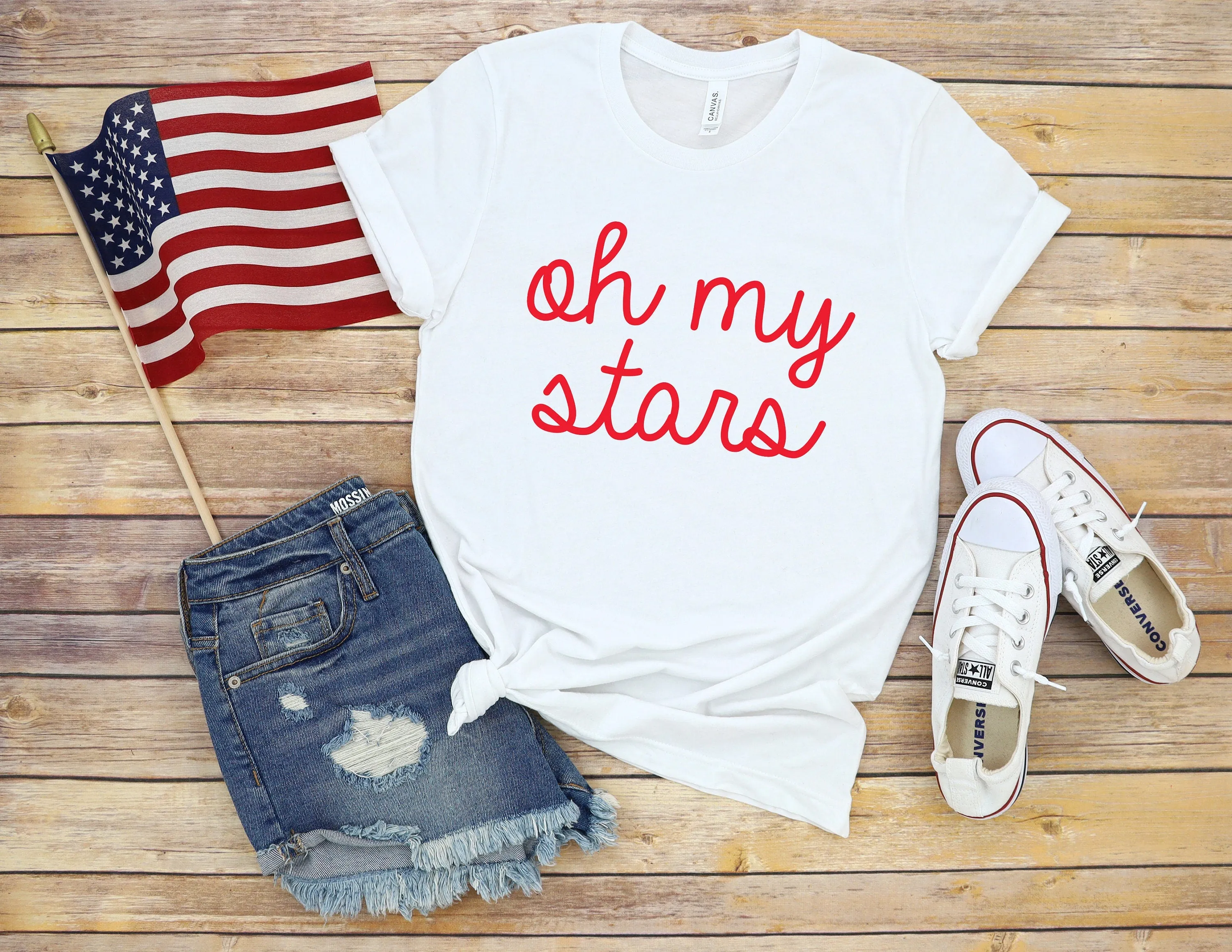 Oh My Stars Fourth of July Adult T Shirt - Independence Day - Memorial - Red White and Blue USA