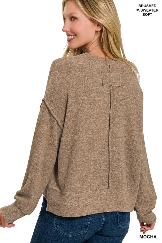 Patchability Mocha Hi Low Hem Sweater (Size L/XL)