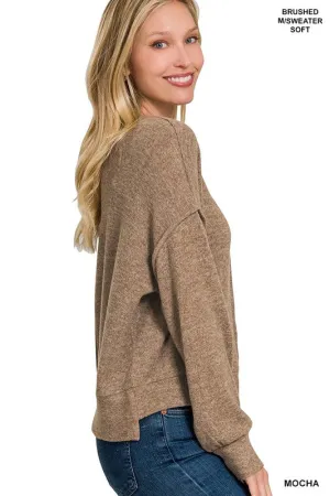 Patchability Mocha Hi Low Hem Sweater (Size L/XL)