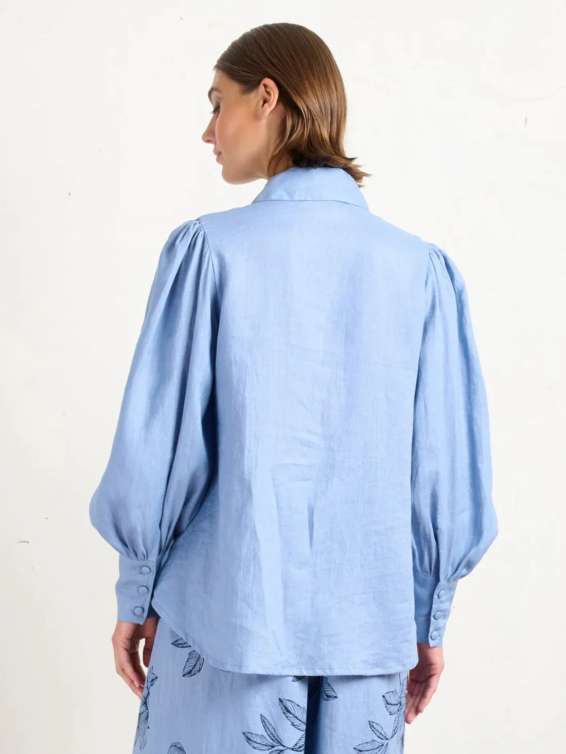 Pointed Collar Blouse - Allure Blue