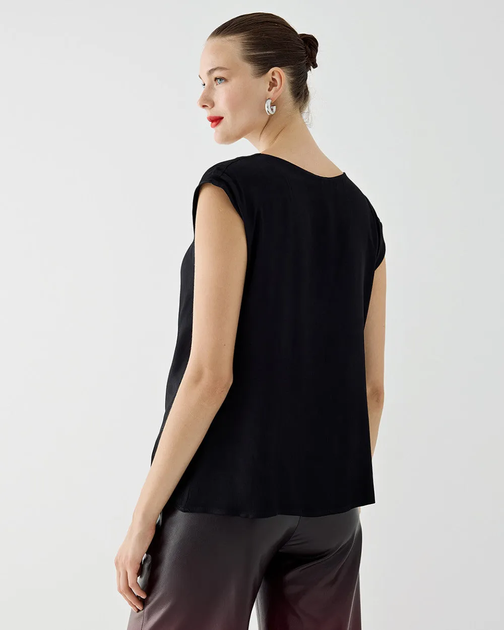 SALE Sleeveless Top with a Draped Neckline-Black