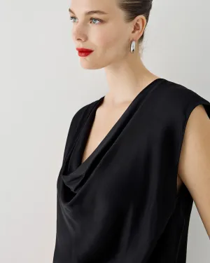 SALE Sleeveless Top with a Draped Neckline-Black