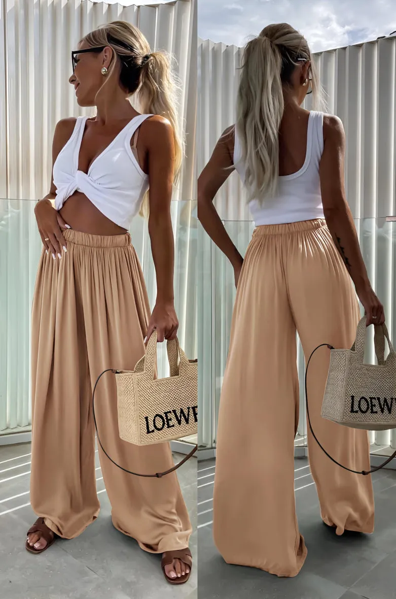 Satin Effect Italian Viscose Wide Leg Trousers One Size