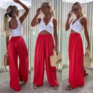 Satin Effect Italian Viscose Wide Leg Trousers One Size