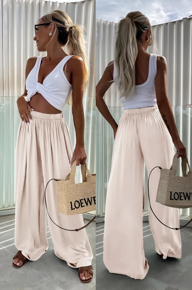 Satin Effect Italian Viscose Wide Leg Trousers One Size