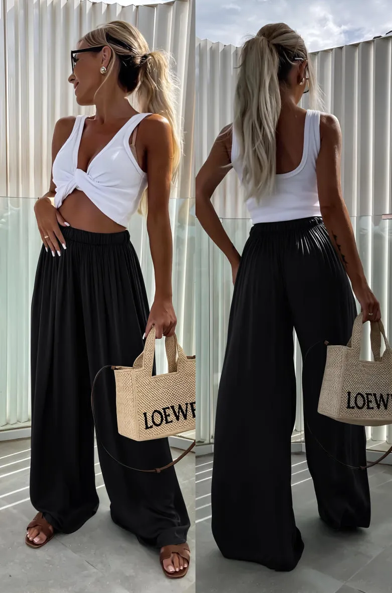 Satin Effect Italian Viscose Wide Leg Trousers One Size