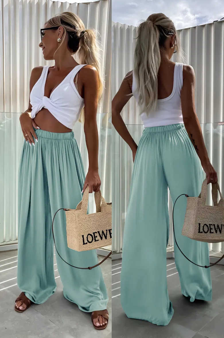 Satin Effect Italian Viscose Wide Leg Trousers One Size