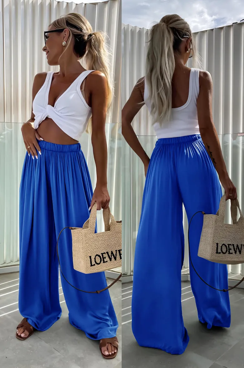 Satin Effect Italian Viscose Wide Leg Trousers One Size