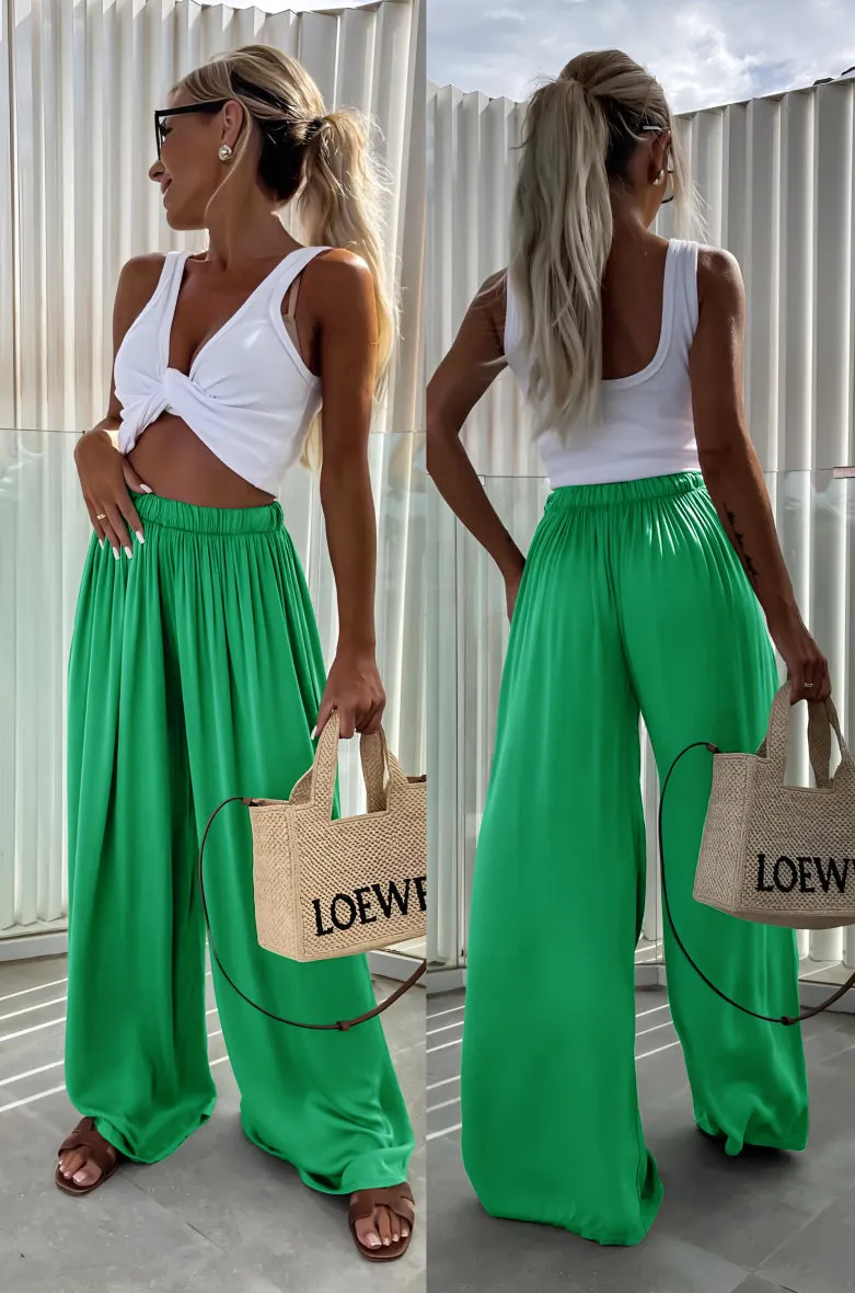 Satin Effect Italian Viscose Wide Leg Trousers One Size