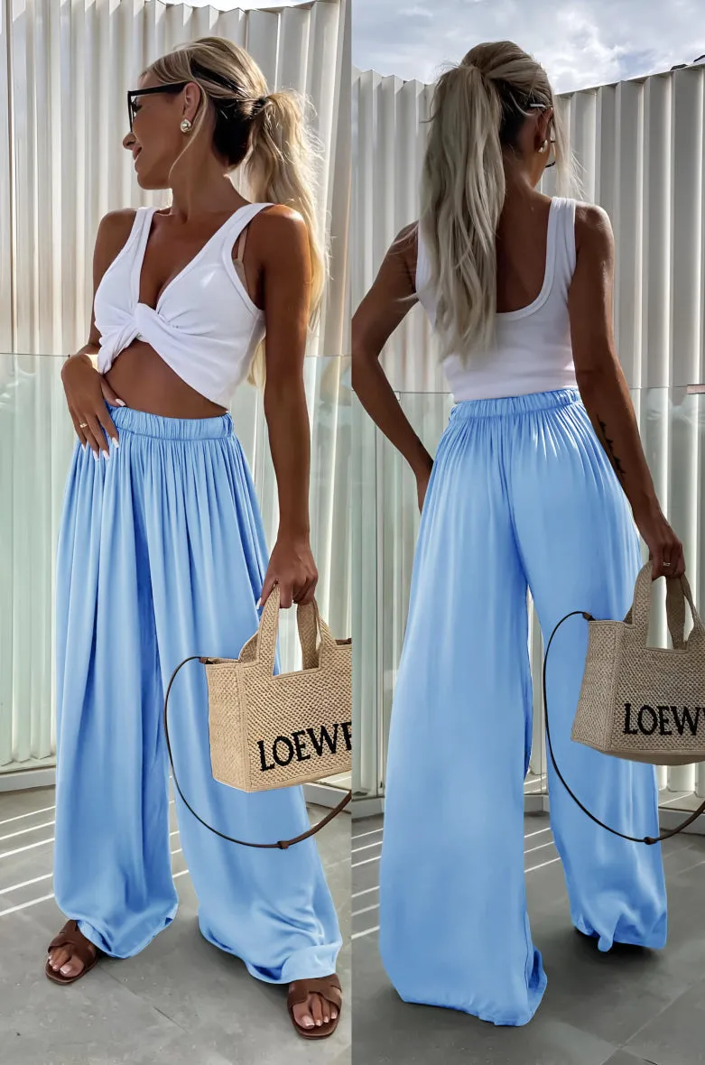 Satin Effect Italian Viscose Wide Leg Trousers One Size