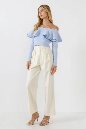 Scallop Detail Off The Shoulder Sweater