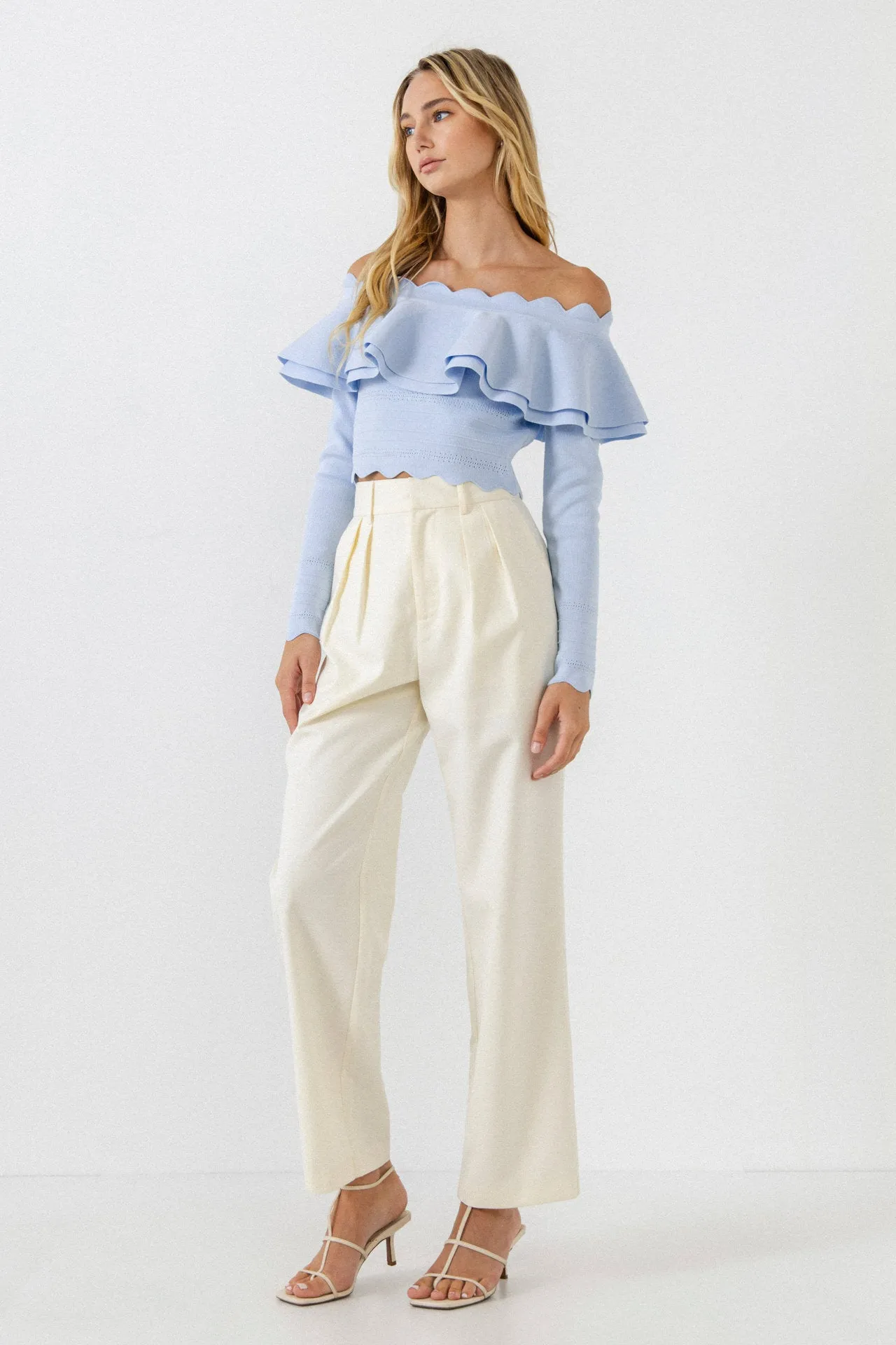 Scallop Detail Off The Shoulder Sweater