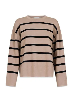 Shana Stripe Knit Blouse - Khaki